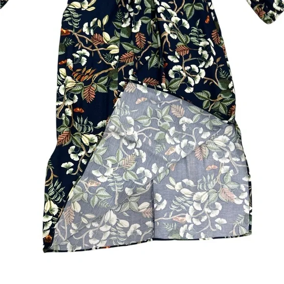 LOFT Navy Botanical Tie-Waist Midi Dress - Picture 12 of 14